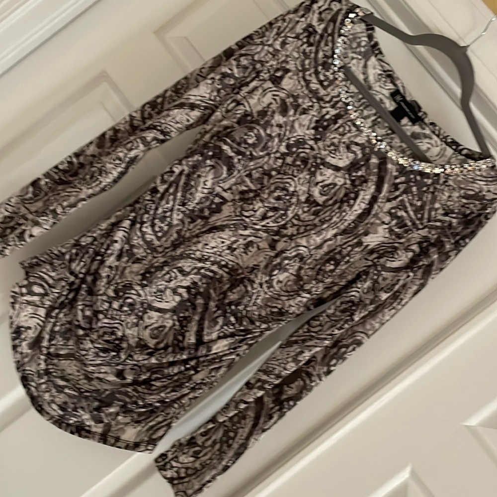 INC sequin neck ruched top, size L